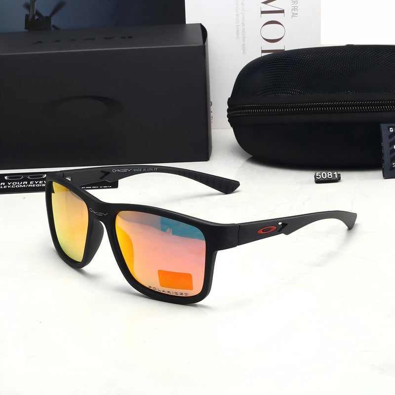 Oakley Matte Black Square Polarized Sunglasses Orange Revo Mirror Lens with Non-Slip Temples,UV400 Driving Shades for Men - Image 1