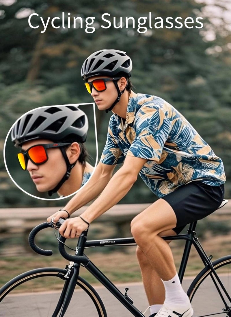 Oakley Matte Black Square Polarized Sunglasses Orange Revo Mirror Lens with Non-Slip Temples,UV400 Driving Shades for Men - Image 3