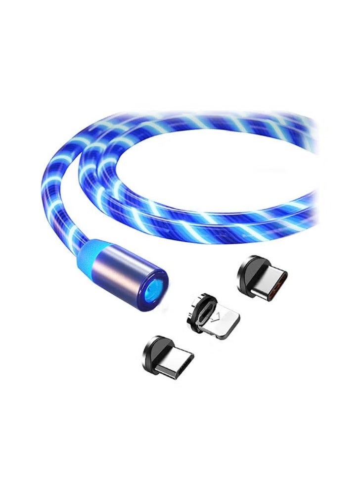Goolsky 3 in 1 Magnetic Light Up Charging Cable 360 Rotating LED Phone Charger Multi Charging Cable Led Flowing Fast Charging Cord Compatible with Most Cell Phones(1M Blue)  - Image 3