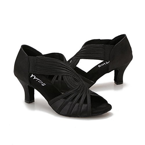YYTing Ballroom Dance Shoes Women Latin Salsa Practice Dancer Shoes 2.5'' Heels YT02(11, Black) - Image 1