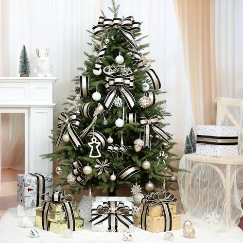 MAYREEL Black Crushed Velvet Wired Ribbon 2.5 Inch Christmas Ribbon with Champagne Gold Glitter Stripe, 10-Yard Roll for Christmas Tree, Wreaths, Garlands, Bows & Elegant Holiday Décor - Image 5