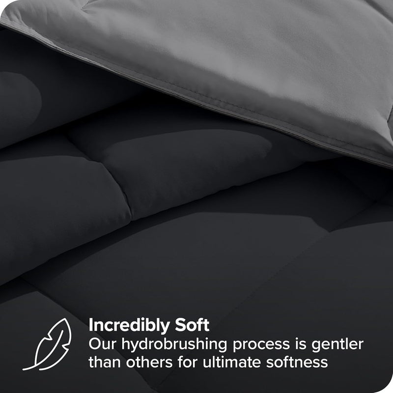 Full Bed Set - 5 Pieces - Comforter 225 * 235,Fitted Sheet 160 * 200, 1 Pillow Case 45 * 160, 2 Pillow Cases 50 * 70 - Elegant and Practical Two Tone Matching Set (Black & Dark Grey) - Image 3