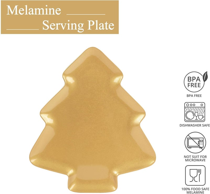 UP UPware Regal Gold Christmas Tree Shaped Melamine Dinner Plates Festive Holiday Party Plates Christmas Decor for Festive Meals Snacks and Desserts Gold 1075 x 95 Inch Set of 4 - Image 3