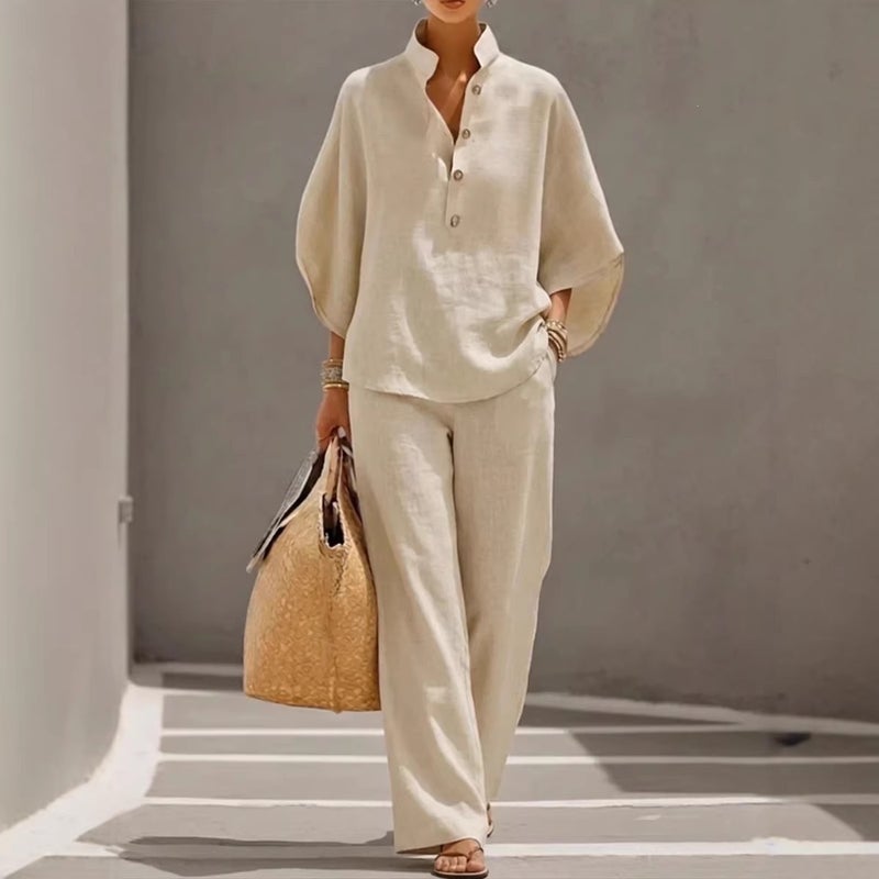 2026 New Casual Urban Set with Flared Sleeve Shirt and Straight-Leg Pants Two-Piece Set for Independent Sites, , and Europe - Image 3