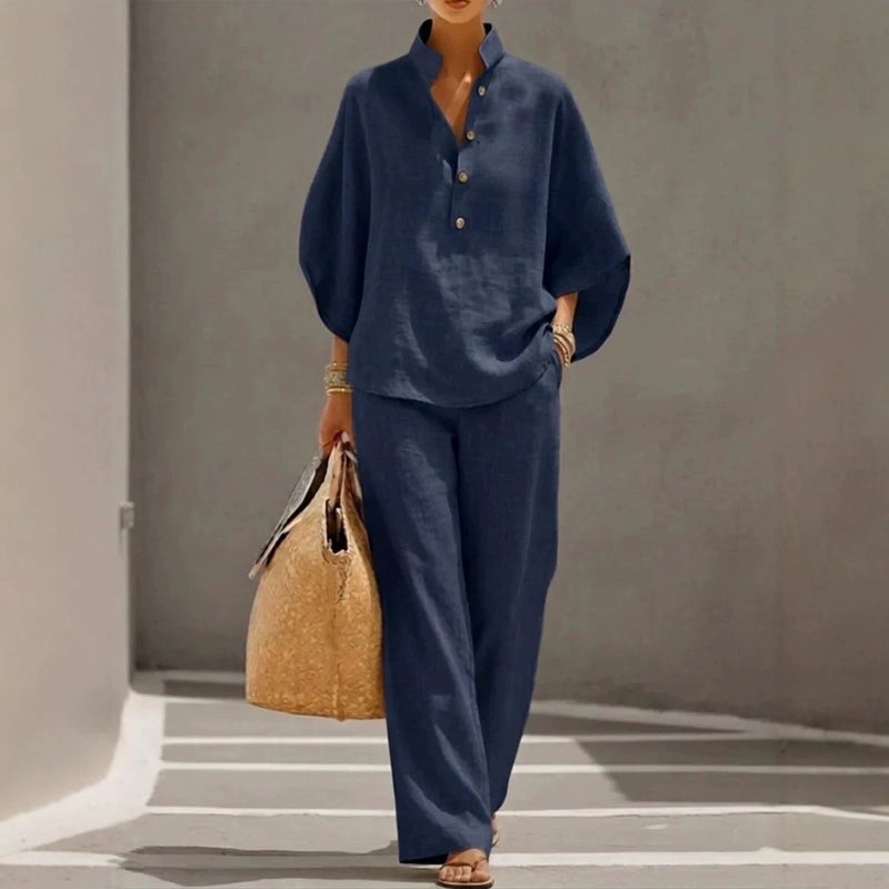 2026 New Casual Urban Set with Flared Sleeve Shirt and Straight-Leg Pants Two-Piece Set for Independent Sites, , and Europe - Image 2