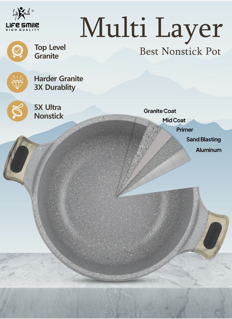 Life Smile - Pans and Pots Set 8 pieces - Cookware set Induction Base, Granite Non Stick Coating, Die Cast aluminum 100% PFOA FREE include Casseroles & Silicone Utensils (Brown (16/20/24CM)) - Image 1