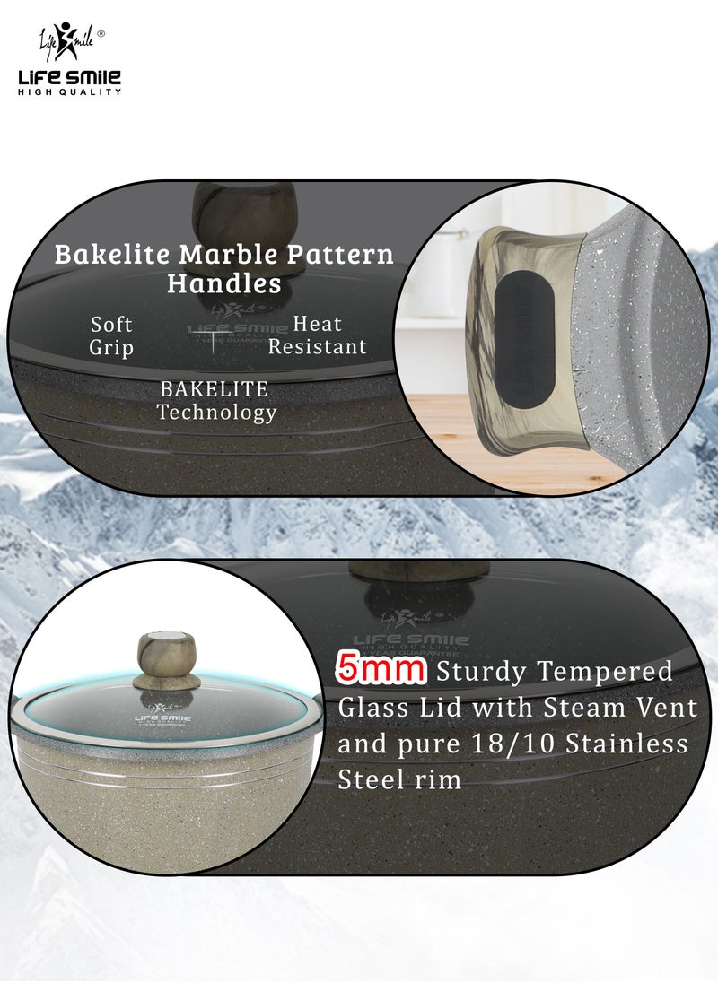 Life Smile - Pans and Pots Set 8 pieces - Cookware set Induction Base, Granite Non Stick Coating, Die Cast aluminum 100% PFOA FREE include Casseroles & Silicone Utensils (Brown (16/20/24CM)) - Image 1