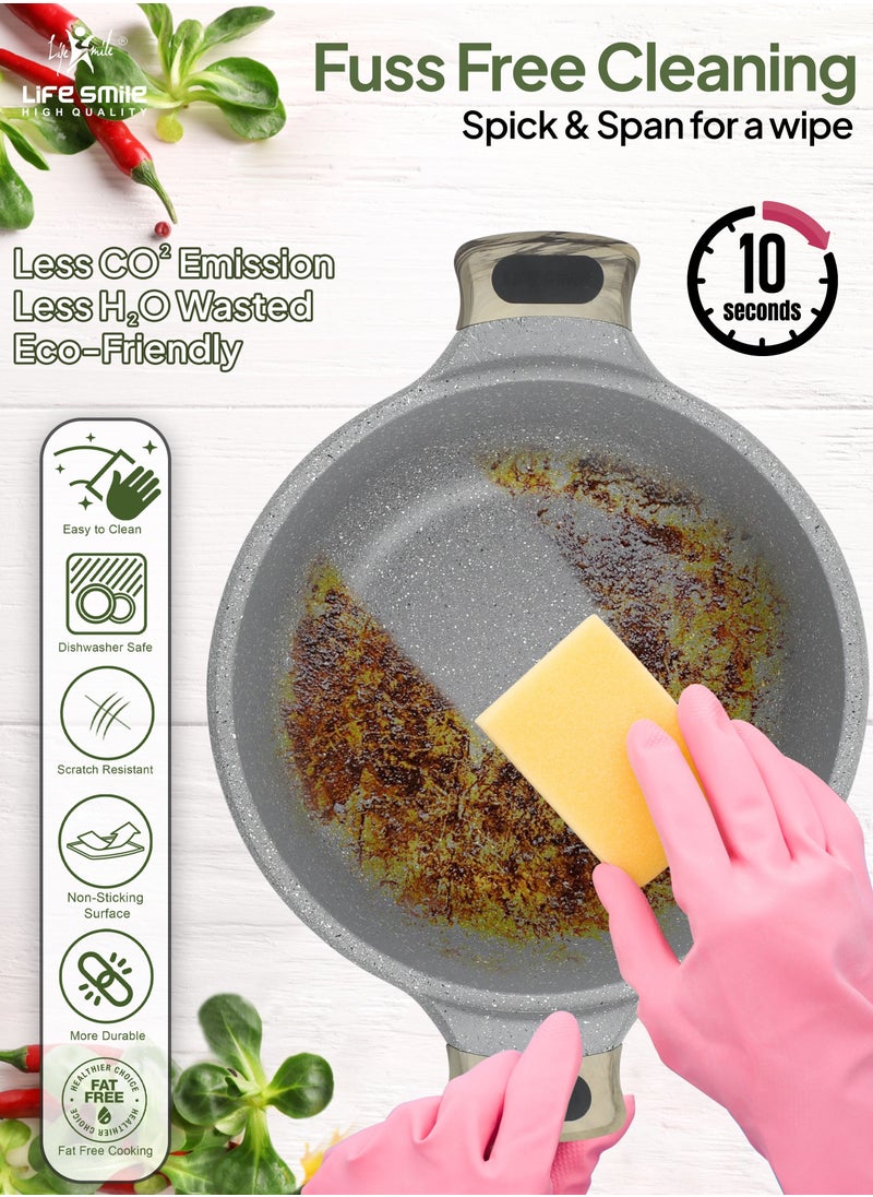 Life Smile - Pans and Pots Set 8 pieces - Cookware set Induction Base, Granite Non Stick Coating, Die Cast aluminum 100% PFOA FREE include Casseroles & Silicone Utensils (Brown (16/20/24CM)) - Image 1