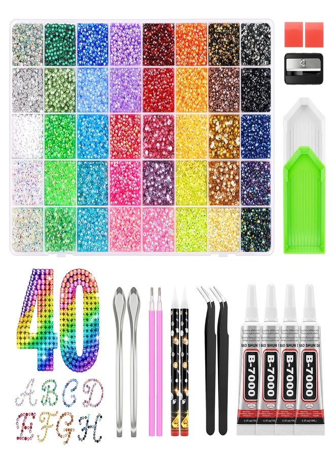 About life Bedazzling Kit 50000 Pcs 40 Colors, Rhinestones for Bedazzling Gems, 3mm Bedazzle Resin Rhinestone Set, Badazzle Kit with 4 B7000 Jewelry Glue, Tools for DIY Nail Art, Crafts Gifts, Clothes, Tumblers - Image 1