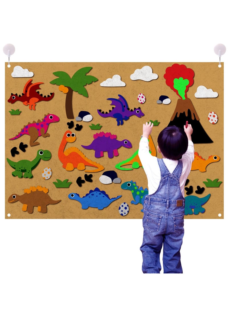 Dinosaur Flannel Felt Board 41 Pcs Interactive Learning Kit for Kids Wall Hanging Birthday Gift Fun Classroom Activities - Image 1