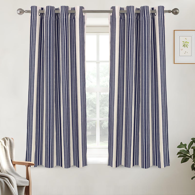 DriftAway Chris Linen Blackout Curtains with Thermal and Sound Reducing Layer 54 Inches Long for Bedroom Striped Printed Drapes Thermal Insulated Lined Window Treatments for Living Room Dark Blue - Image 1