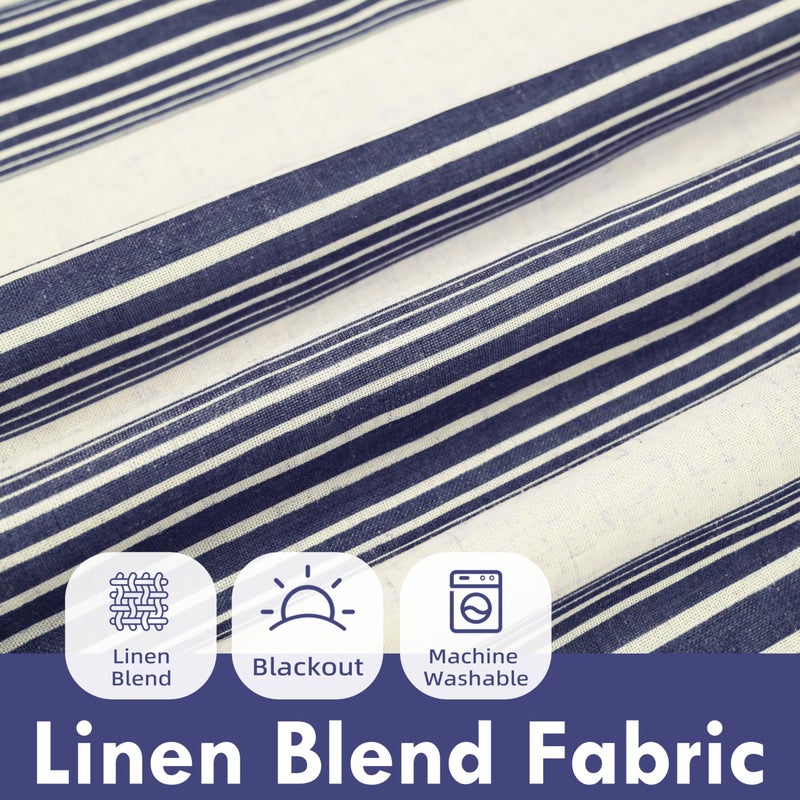 DriftAway Chris Linen Blackout Curtains with Thermal and Sound Reducing Layer 54 Inches Long for Bedroom Striped Printed Drapes Thermal Insulated Lined Window Treatments for Living Room Dark Blue - Image 3