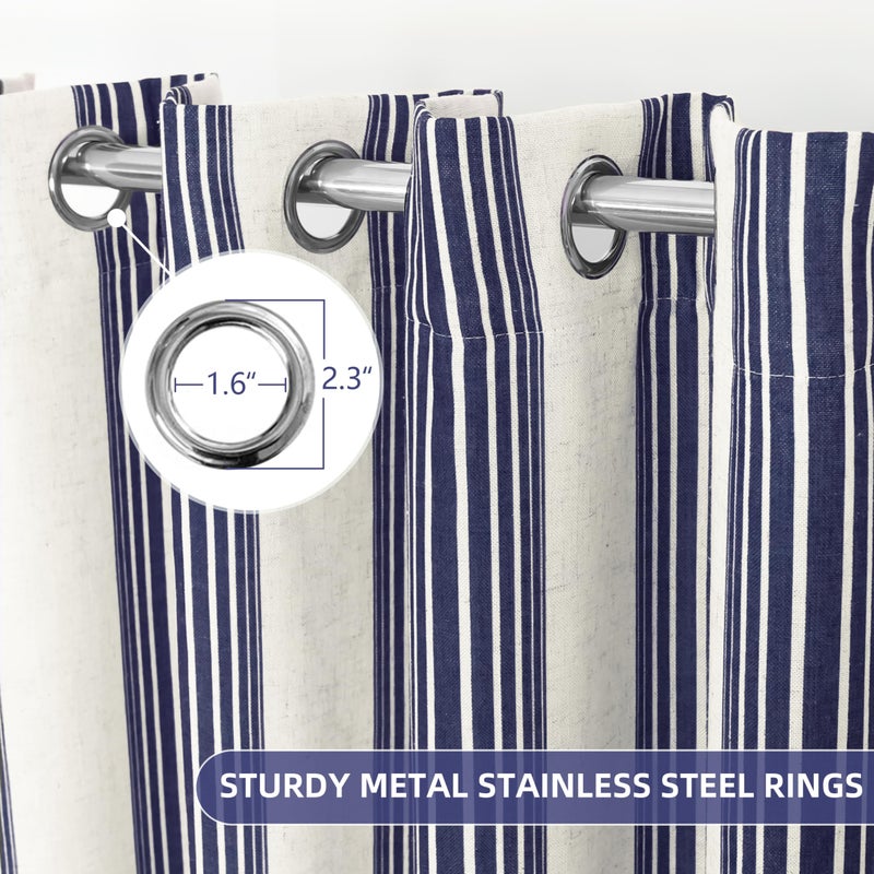 DriftAway Chris Linen Blackout Curtains with Thermal and Sound Reducing Layer 54 Inches Long for Bedroom Striped Printed Drapes Thermal Insulated Lined Window Treatments for Living Room Dark Blue - Image 4