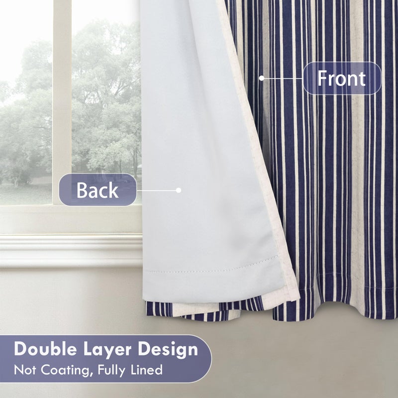 DriftAway Chris Linen Blackout Curtains with Thermal and Sound Reducing Layer 54 Inches Long for Bedroom Striped Printed Drapes Thermal Insulated Lined Window Treatments for Living Room Dark Blue - Image 2