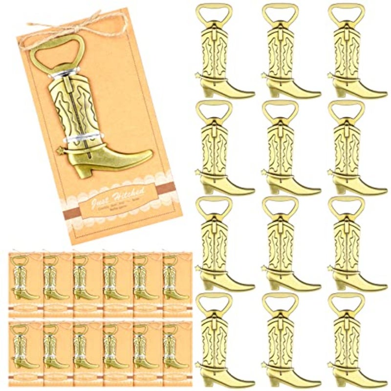 12 Pcs Cowboy Boot Metal Bottle Openers Baby Shower Favors Stainless Steel Bottle Openers for Wedding Anniversary, Bronze - Image 1