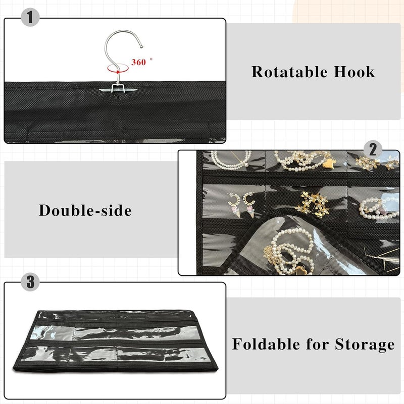 Blendmix Hanging Jewelry Organizer 48-Pocket Dual-sided Jewelry Storage for Jewelry Earring Necklace Bracelet Ring Storage Travel Holder, BLACK - Image 5