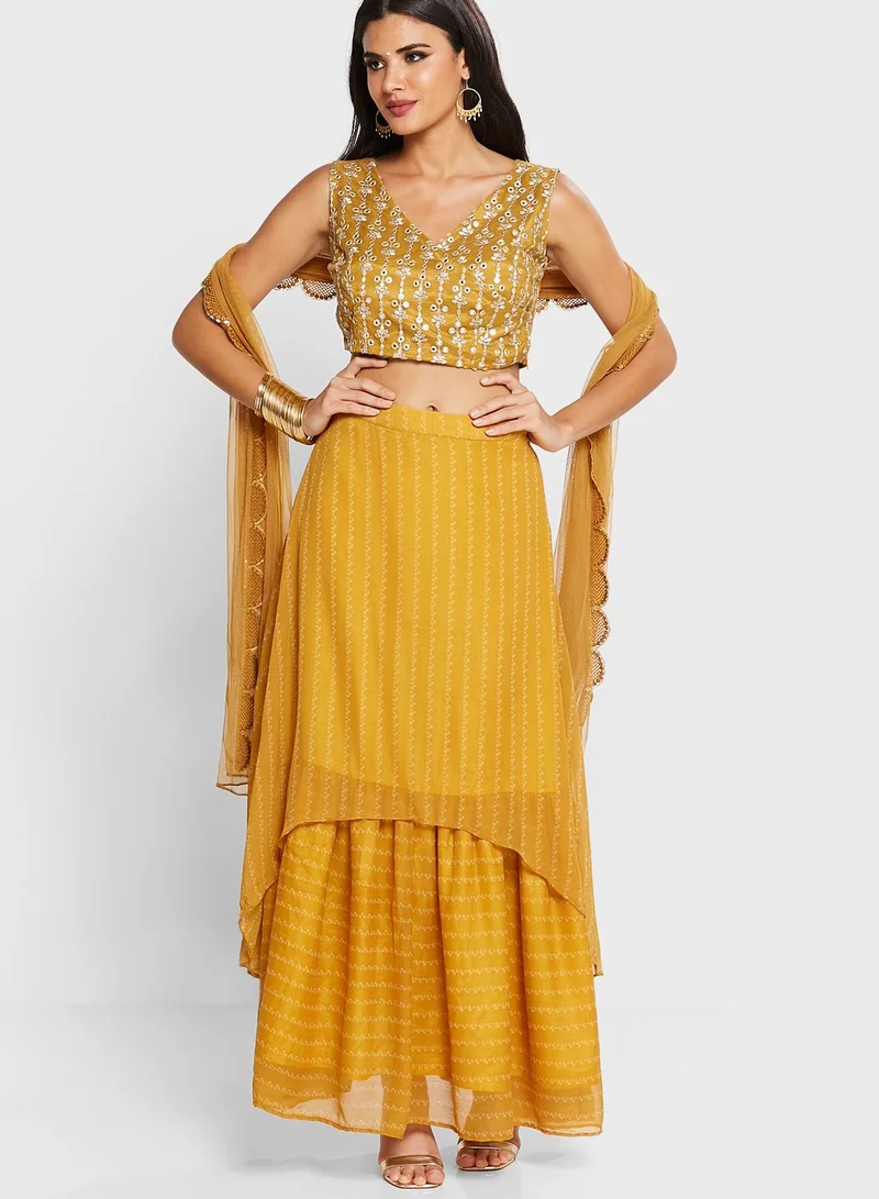 indya Yellow Mirror Angrakha Crop Top