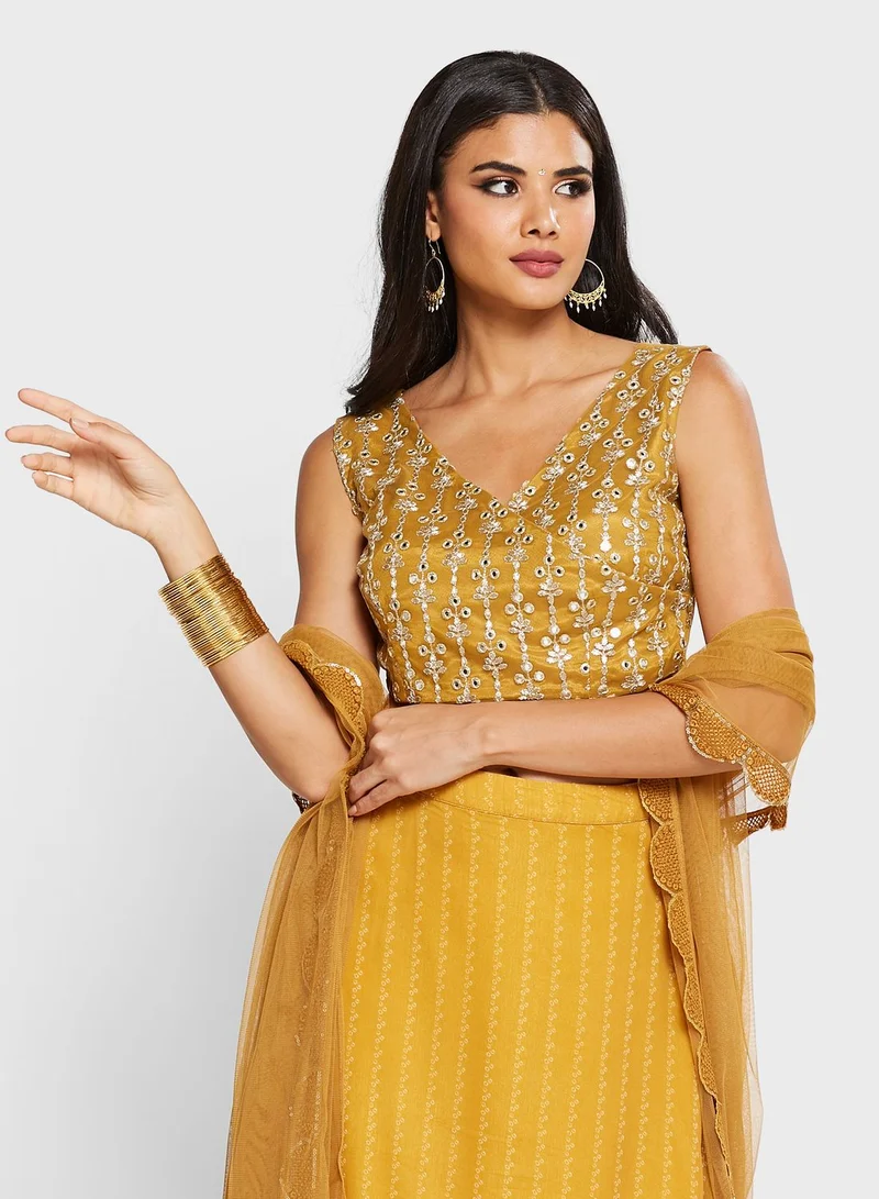 indya Yellow Mirror Angrakha Crop Top