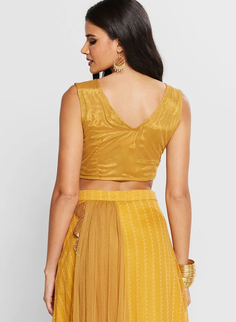 indya Yellow Mirror Angrakha Crop Top