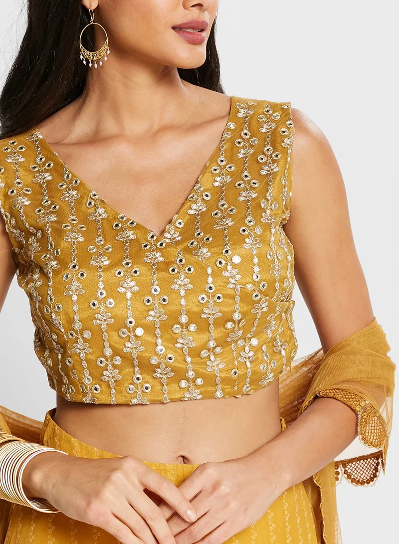 indya Yellow Mirror Angrakha Crop Top