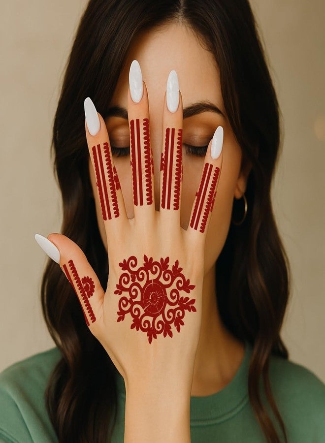 Komstec Traditional Flower and Circle Design Henna Stencil for Hands | Easy-to-Use Henna Mehndi Stencil Sticker for Girl and Women - Image 3