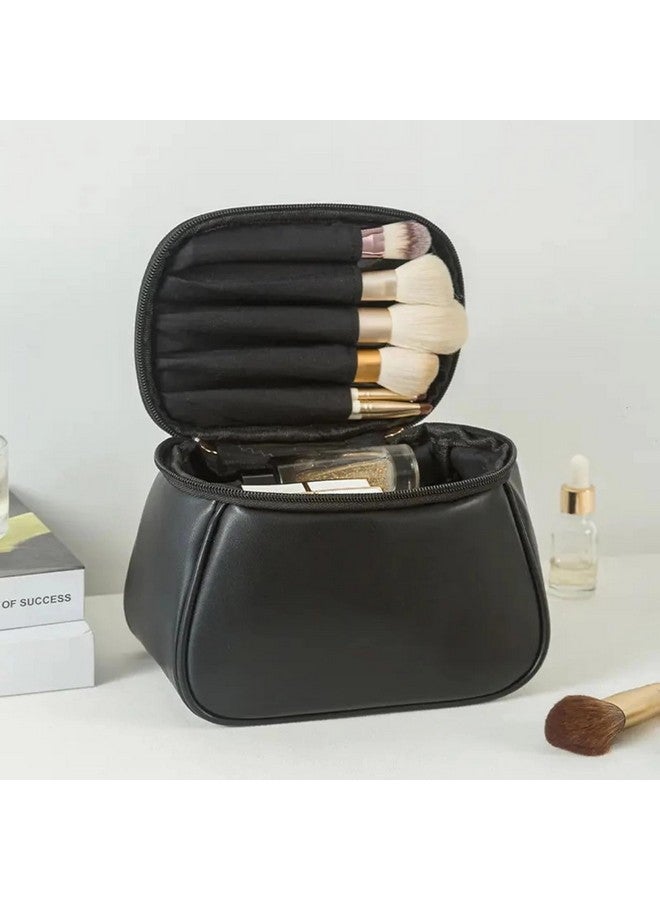 ARLICORPING Large Capacity Cosmetic Bag Travel Bag, Women's Makeup Travel Bag Portable Leather s Bag (Black (Medium)), 11 Centimeters - Image 2