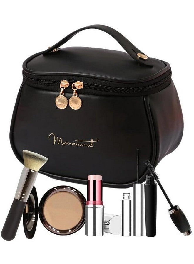 ARLICORPING Large Capacity Cosmetic Bag Travel Bag, Women's Makeup Travel Bag Portable Leather s Bag (Black (Medium)), 11 Centimeters - Image 4