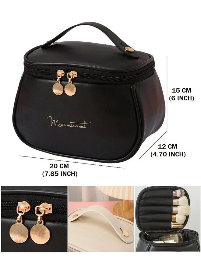 ARLICORPING Large Capacity Cosmetic Bag Travel Bag, Women's Makeup Travel Bag Portable Leather s Bag (Black (Medium)), 11 Centimeters - Image 3