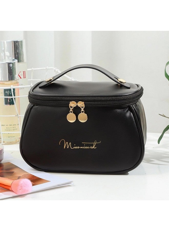 ARLICORPING Large Capacity Cosmetic Bag Travel Bag, Women's Makeup Travel Bag Portable Leather s Bag (Black (Medium)), 11 Centimeters - Image 5