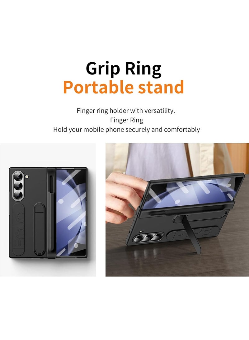 اووكاي جراب لهاتف Samsung Galaxy Z Fold 7 مع حامل قلم وقلم رفيع، جراب بمسند مع حزام يد وواقي شاشة بحافة مرتفعة لحماية المفصلة لهاتف Z Fold 7 (أسود) - Image 4