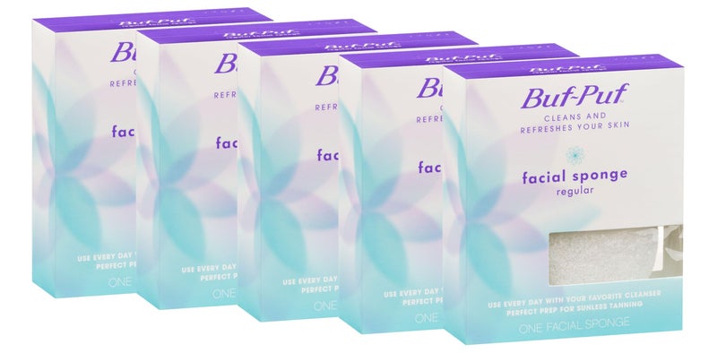 Buf-Puf Facial Sponge, Dermatologist Developed, Removes Deep Down Dirt & Makeup That Causes Breakouts and Blackheads, Reusable, Exfoliating, White, 5 Count - Image 1