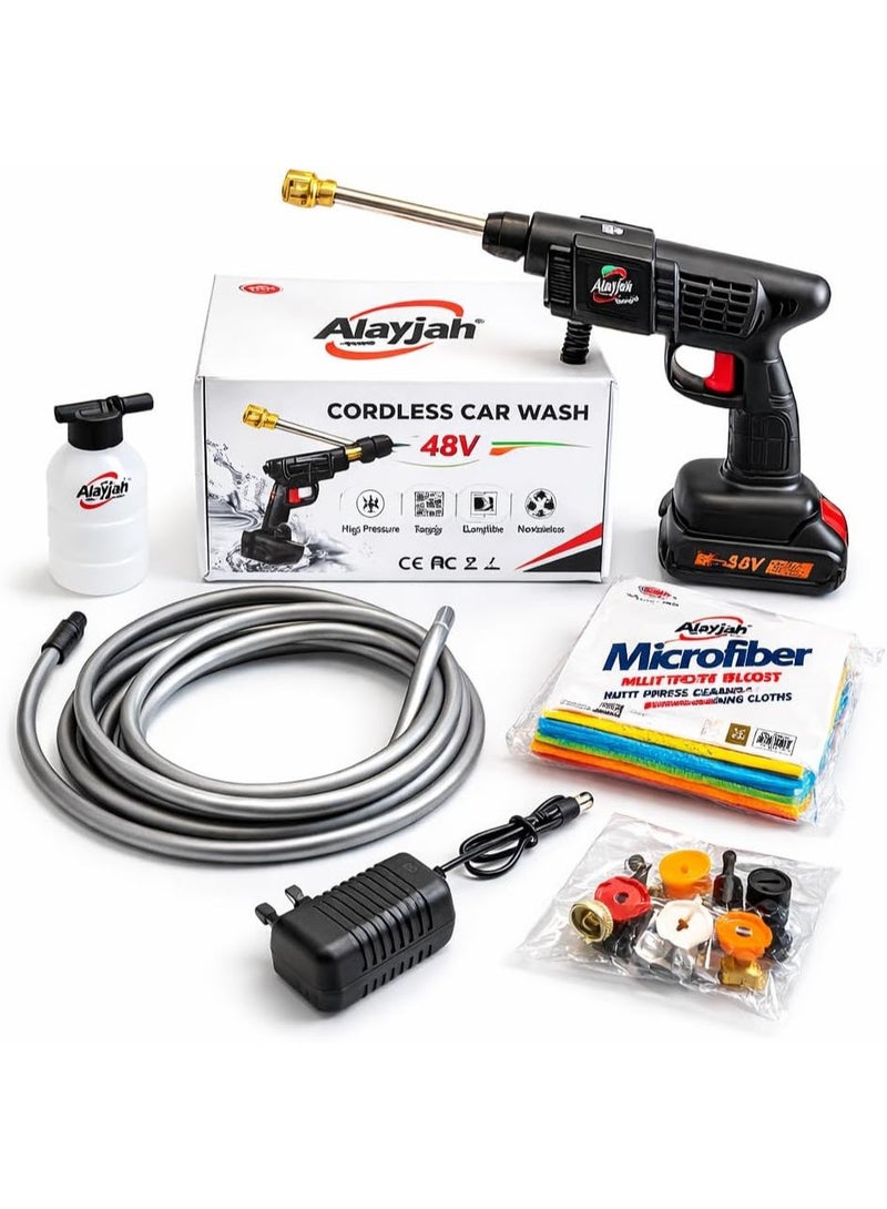 Alayjah, 1 Year Warranty, 5 Gift Microfibers, Rechargeable Washing Gun,  Free Fast Delivery, 5M Hose, 48V, For Car AC Floor Cleaning 10200230 - Image 2