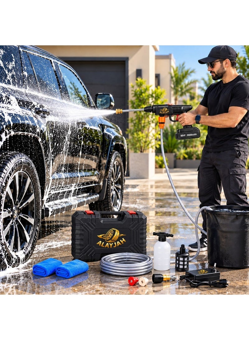 Alayjah 1-Year Warranty, Rechargeable Car Washing Gun with 2 Free Microfiber Cloths, High-Pressure Cordless Portable Electric Pressure Washer, 20,000mAh Battery, 98VF, 5M Hose, Free Next-Day Delivery, 10200230 - Image 3