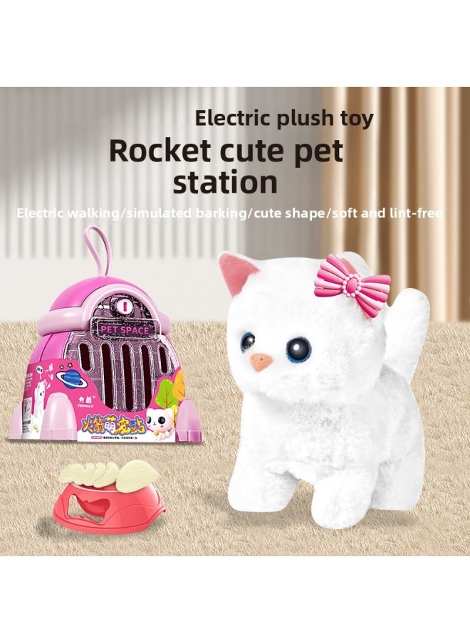 Children's Toy Simulation Cry Plush Electric Dog Bunny Cat Walking Baby Pet Storage Cage-Color:Top With Luxury Charging Version [Bunny] + Storage Rocket House  - Image 4