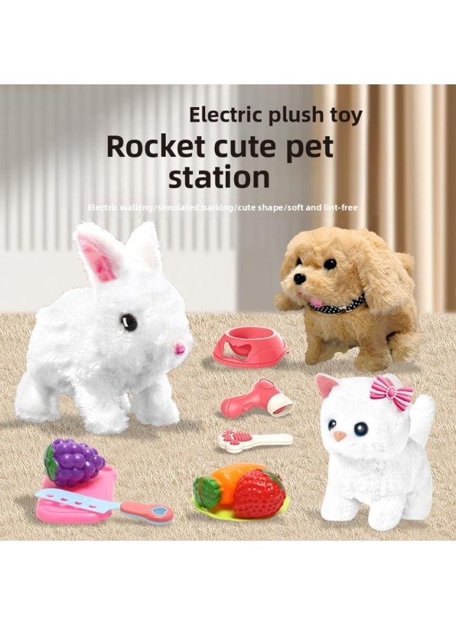 Children's Toy Simulation Cry Plush Electric Dog Bunny Cat Walking Baby Pet Storage Cage-Color:Top With Luxury Charging Version [Bunny] + Storage Rocket House  - Image 2
