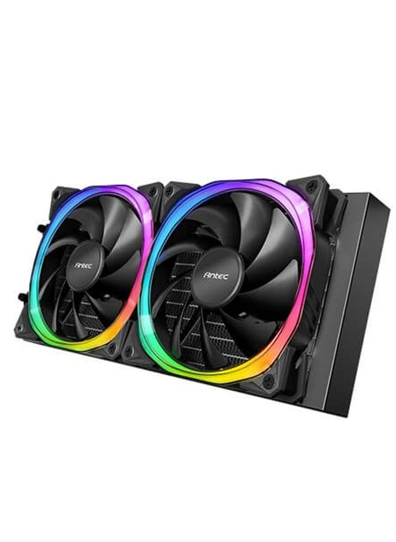ANTEC Vortex 240 AIO ARGB CPU Liquid Cooler, 600~2000 RPM Fan Speed, 57.93 CFM Fan Airflow, Hydraulic Bearing Type, Suspended Spiral Pump Head Design, Highly Efficient Cooling Pump, EPDM High-Density Tubing, Superior Fin Density  - Image 3