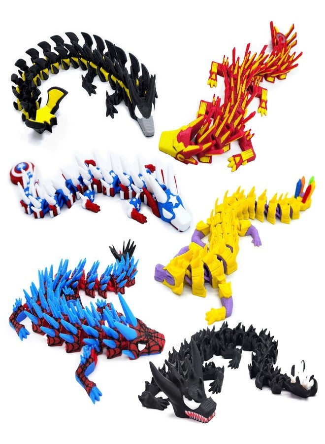 Apear1 6Pcs 3D Printed Hero Dragon, Superhero Themed Dragons Flexible Articulated Toys, Super Theme Hero Birthday Party Supplies, Stress Relief Fidget Toys for Kids Party Favors Gifts - Image 1