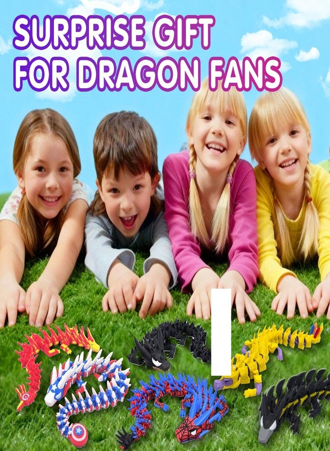 Apear1 6Pcs 3D Printed Hero Dragon, Superhero Themed Dragons Flexible Articulated Toys, Super Theme Hero Birthday Party Supplies, Stress Relief Fidget Toys for Kids Party Favors Gifts - Image 4