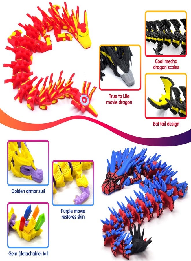 Apear1 6Pcs 3D Printed Hero Dragon, Superhero Themed Dragons Flexible Articulated Toys, Super Theme Hero Birthday Party Supplies, Stress Relief Fidget Toys for Kids Party Favors Gifts - Image 3
