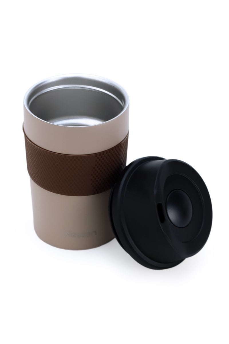 Nessan كوب مزدوج الجدار عالي الفراغ 360 مل مع مطاط سيليكون، بني - Image 3
