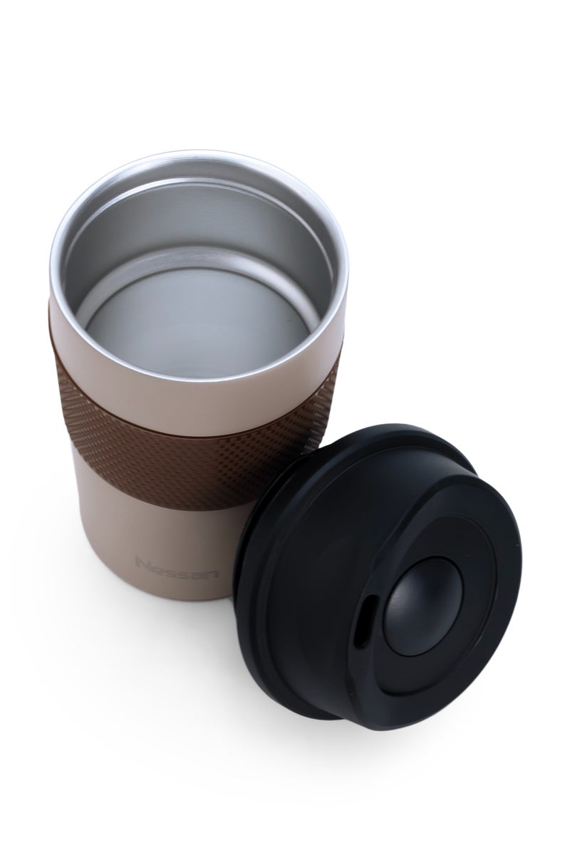 Nessan كوب مزدوج الجدار عالي الفراغ 360 مل مع مطاط سيليكون، بني - Image 4