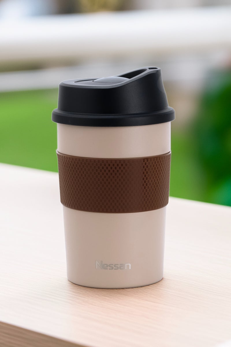 Nessan كوب مزدوج الجدار عالي الفراغ 360 مل مع مطاط سيليكون، بني - Image 5
