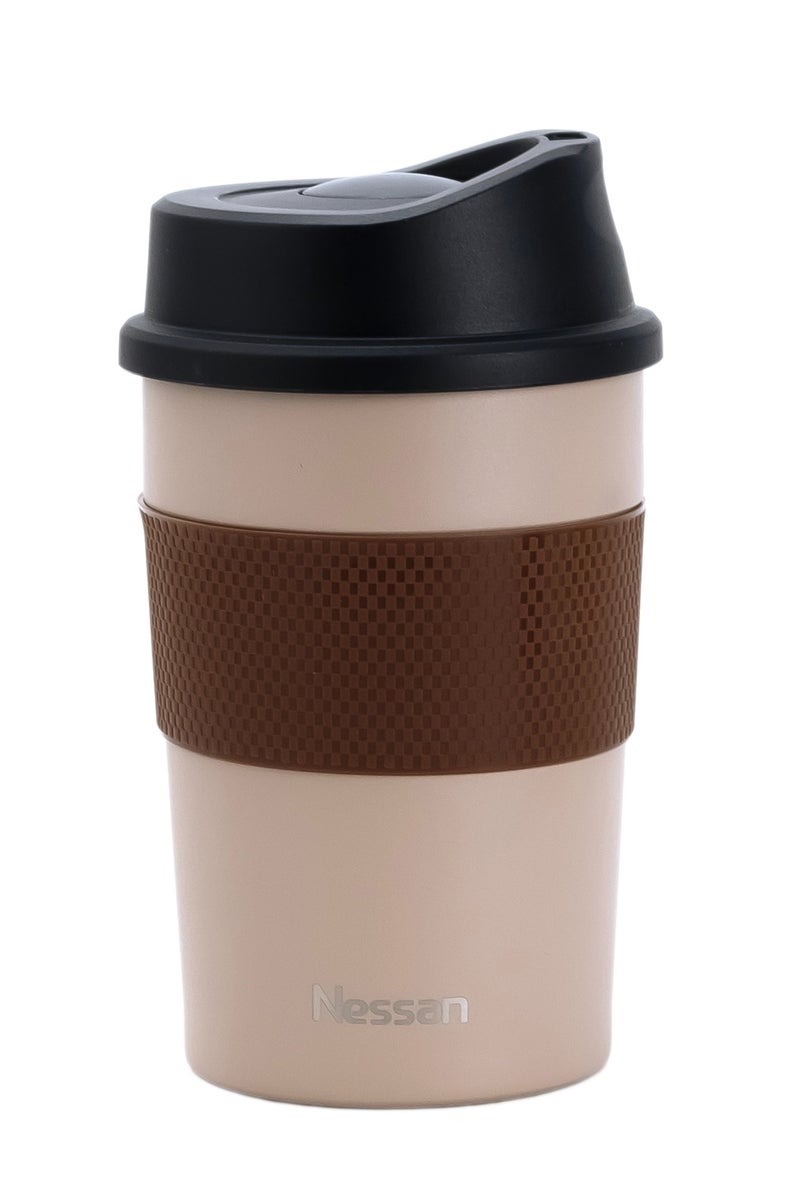 Nessan كوب مزدوج الجدار عالي الفراغ 360 مل مع مطاط سيليكون، بني - Image 1