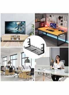 HomarKet Under Desk Cable Management Tray Super Sturdy Desk Wire Management Organizer Clamp Install Metal Cord Management Rack Perfect for Office Home 12.99 inch Cable Tray Basket Black  - Image 3