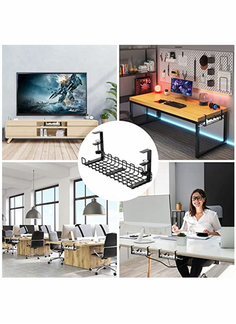HomarKet Under Desk Cable Management Tray Super Sturdy Desk Wire Management Organizer Clamp Install Metal Cord Management Rack Perfect for Office Home 12.99 inch Cable Tray Basket Black  - Image 3