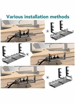 HomarKet Under Desk Cable Management Tray Super Sturdy Desk Wire Management Organizer Clamp Install Metal Cord Management Rack Perfect for Office Home 12.99 inch Cable Tray Basket Black  - Image 4