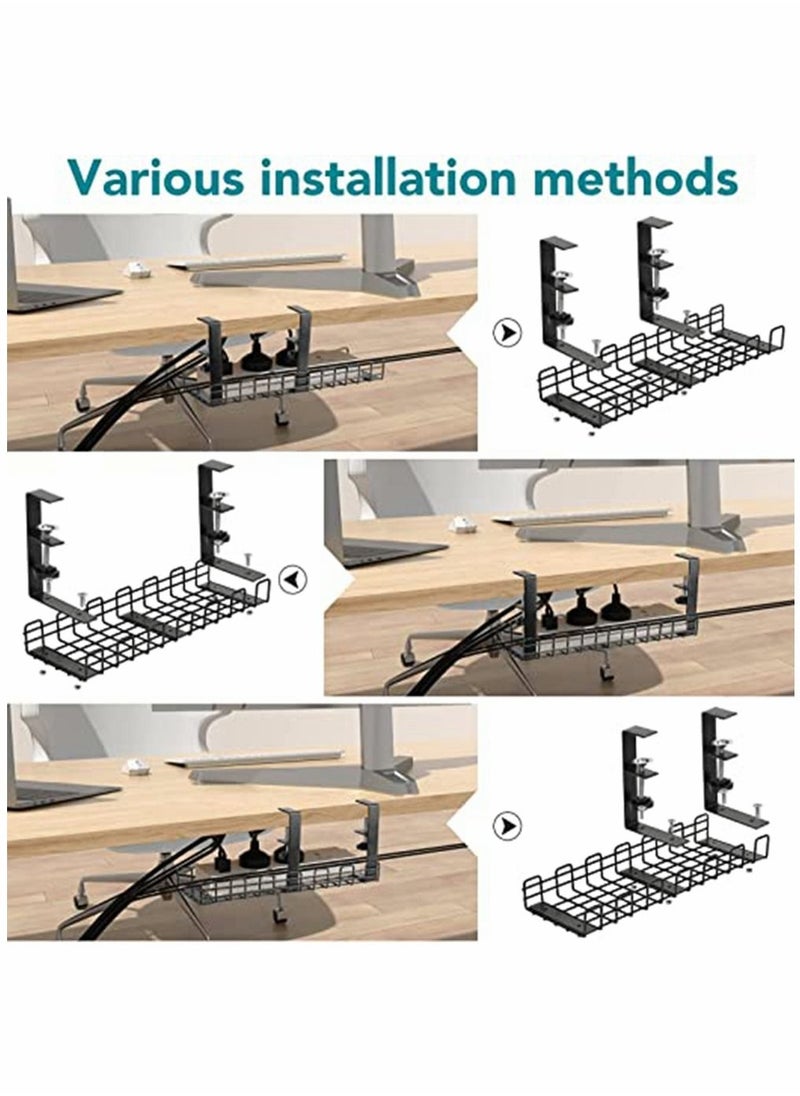 HomarKet Under Desk Cable Management Tray Super Sturdy Desk Wire Management Organizer Clamp Install Metal Cord Management Rack Perfect for Office Home 12.99 inch Cable Tray Basket Black  - Image 4