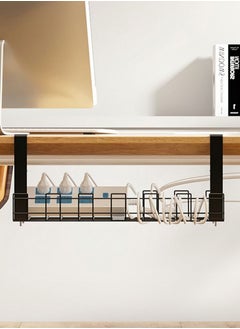 HomarKet Under Desk Cable Management Tray Super Sturdy Desk Wire Management Organizer Clamp Install Metal Cord Management Rack Perfect for Office Home 12.99 inch Cable Tray Basket Black  - Image 1