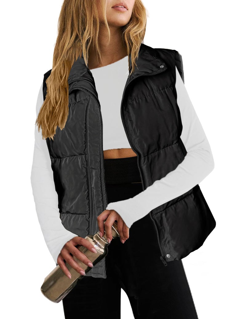 Zeagoo Women Puffer Vest Lightweight Stand Collar Sleeveless Winter Warm Zip Up Padded Outerwear Jackets with Pockets Black XL - Image 2