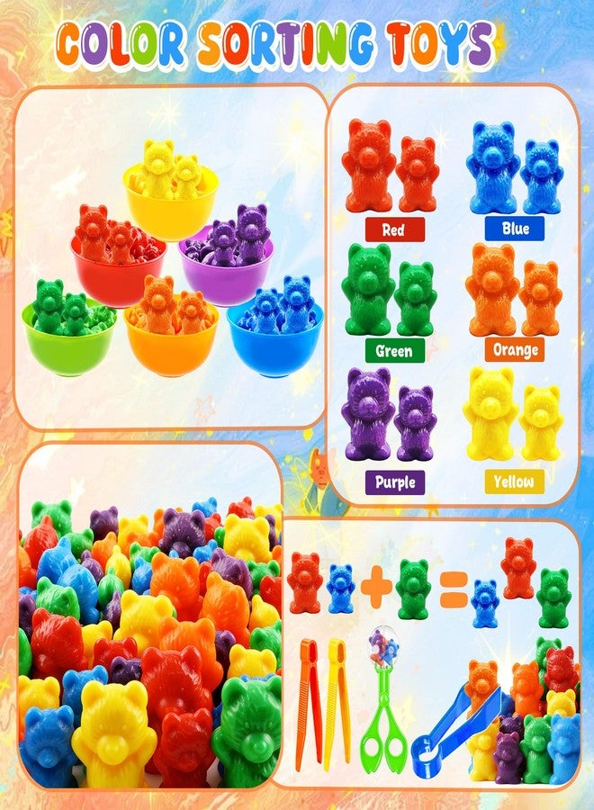 Bbiamsleep Rainbow Counting Bears Set, 105 Pcs Color Sorting Bear Counters Fine Motor Skills Sensory Bin Tools Light Table Manipulatives for Sorting Counting Training - Image 4